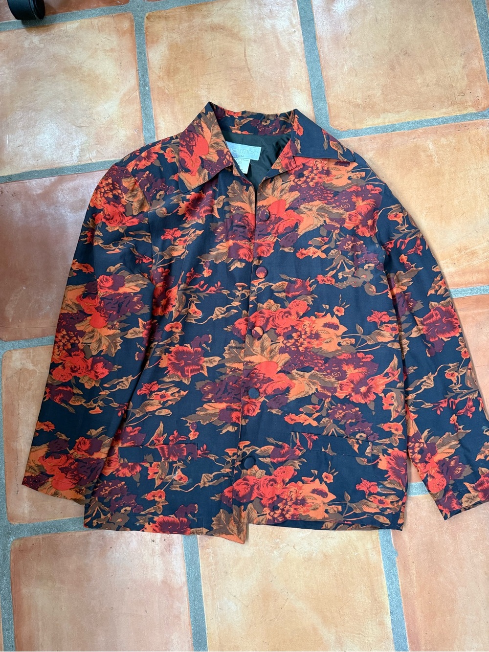 Vintage Floral Button-Up Silk Jacket